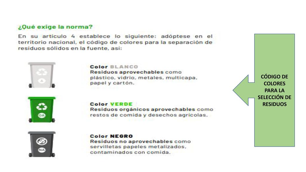 CÓDIGO DE COLORES PARA LA SELECCIÓN DE RESIDUOS