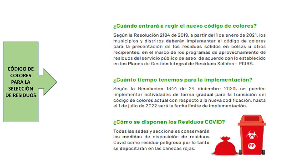 CÓDIGO DE COLORES PARA LA SELECCIÓN DE RESIDUOS