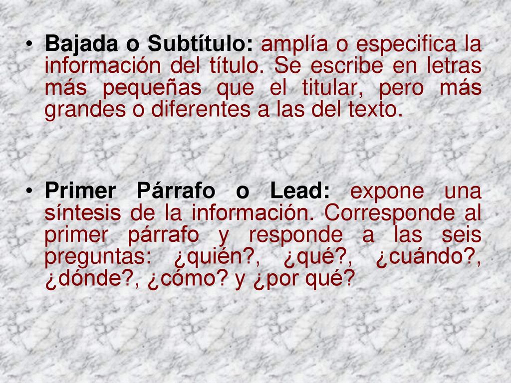 Bajada o Subtítulo: amplía o especifica la información del título