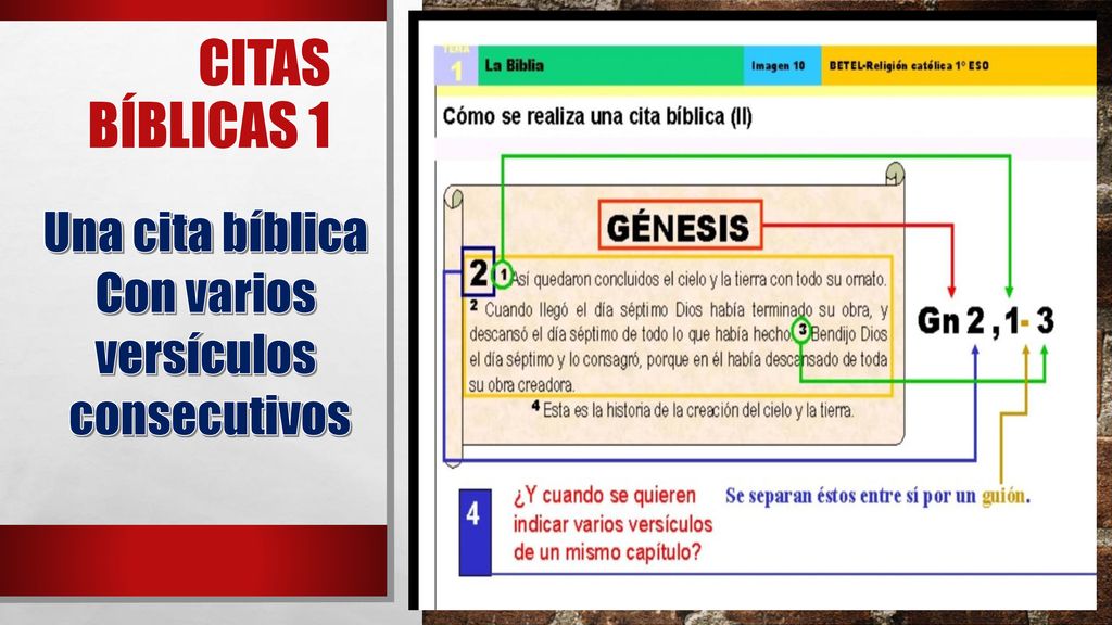 CITAS BÍBLICAS 1 Una cita bíblica Con varios versículos consecutivos