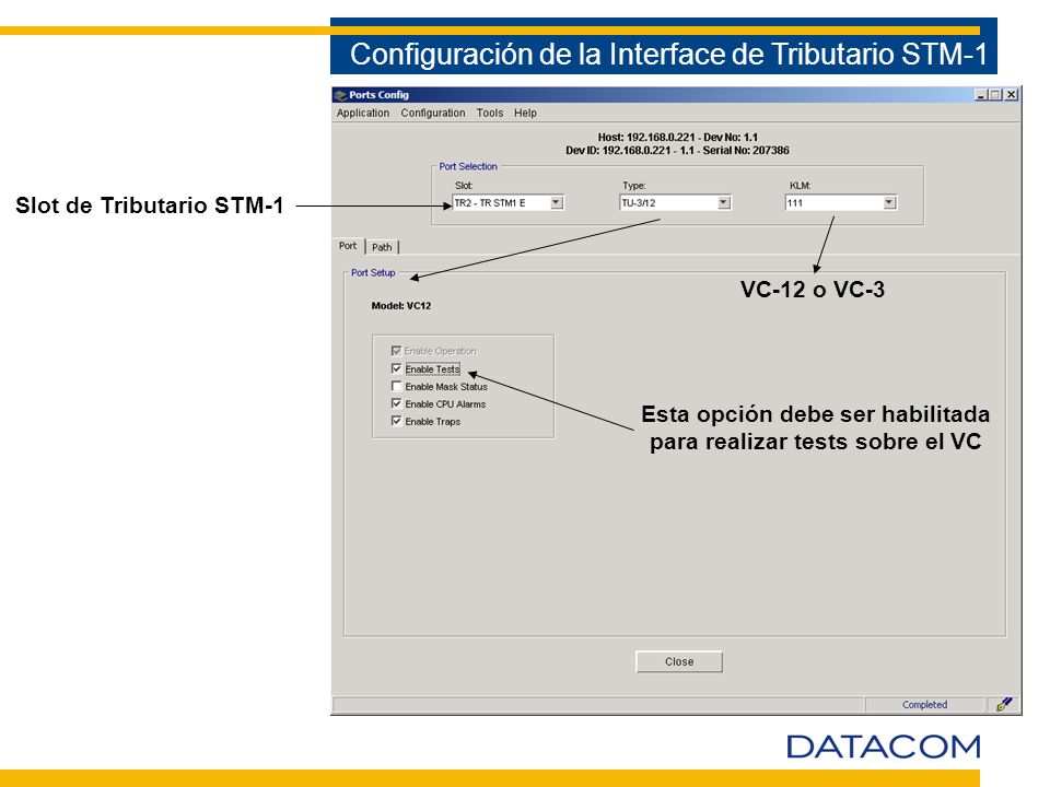 Esta opción debe ser habilitada para realizar tests sobre el VC