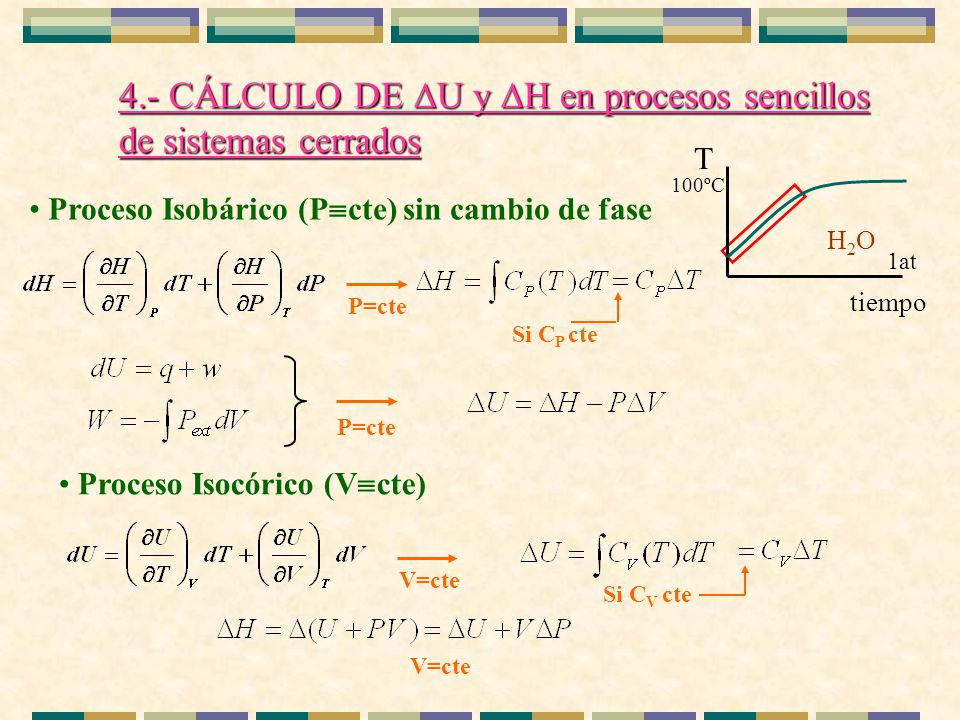 4.- CÁLCULO DE U y H en procesos sencillos de sistemas cerrados