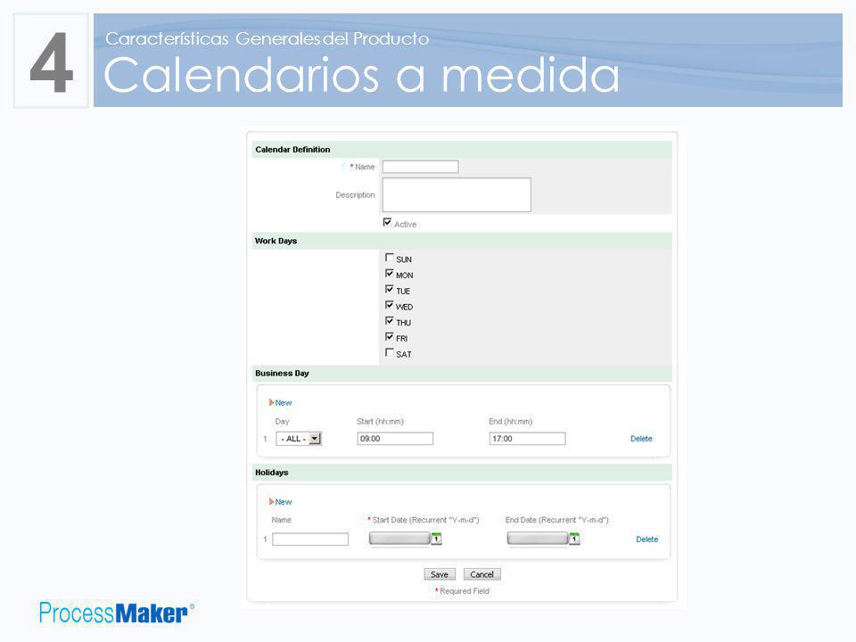4 Calendarios a medida Características Generales del Producto