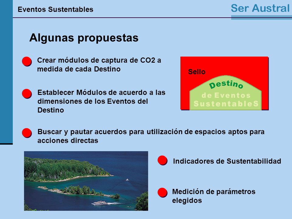 Algunas propuestas Crear módulos de captura de CO2 a medida de cada Destino. Sello.