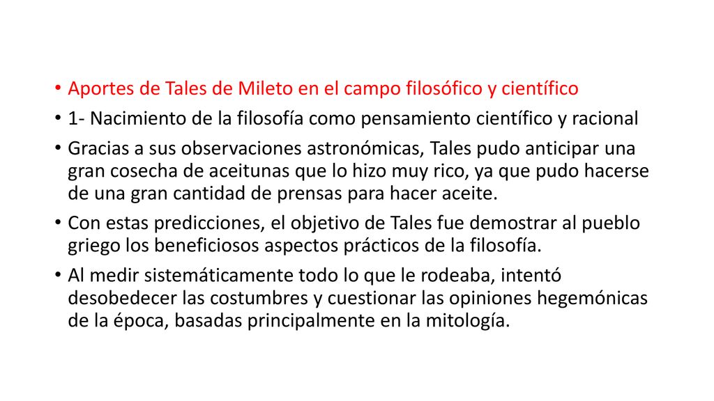 Aportes de Tales de Mileto en el campo filosófico y científico