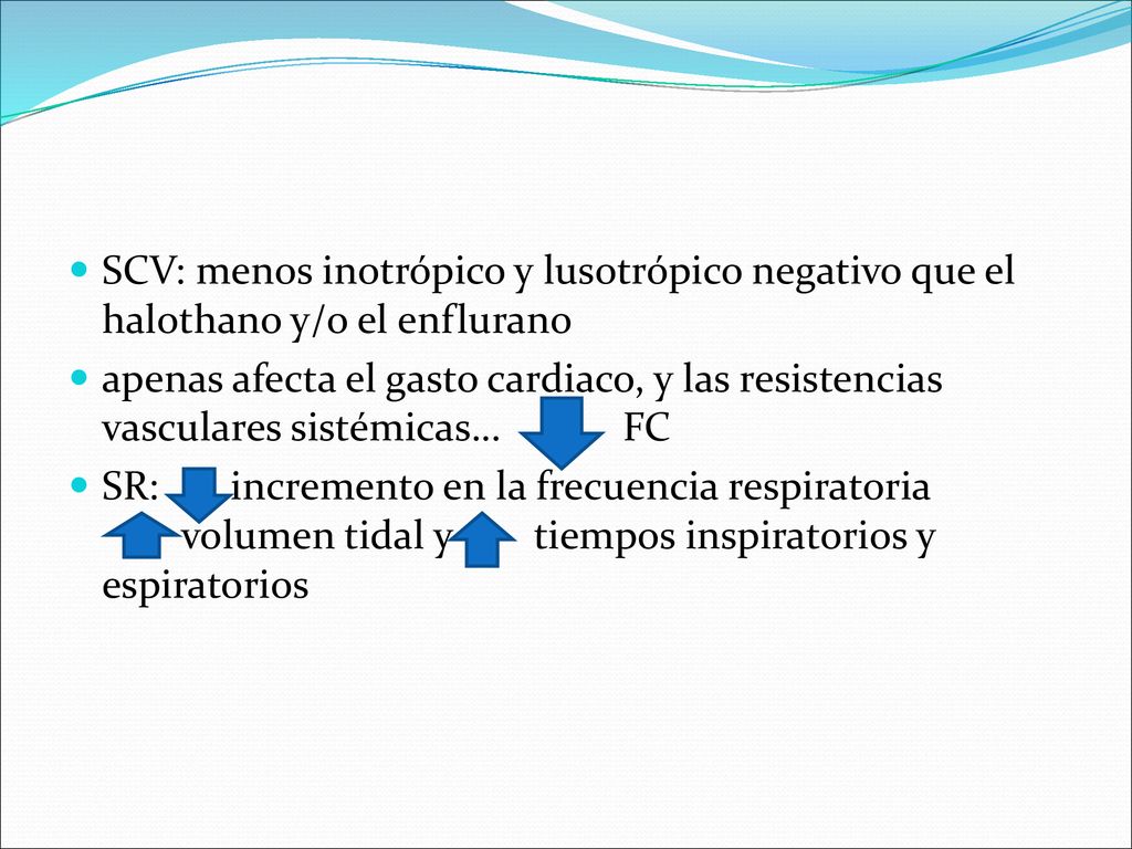 SCV: menos inotrópico y lusotrópico negativo que el halothano y/o el enflurano