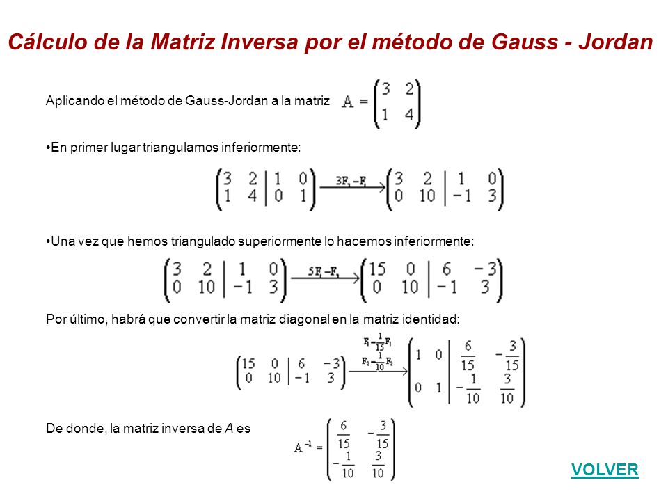 Cálculo de la Matriz Inversa por el método de Gauss - Jordan