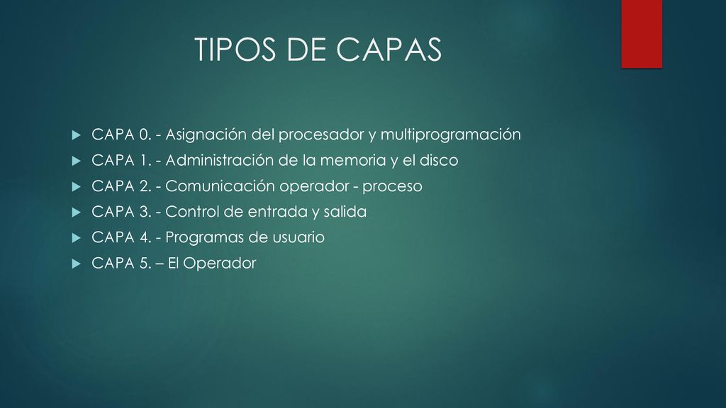 TIPOS DE CAPAS CAPA 0. - Asignación del procesador y multiprogramación
