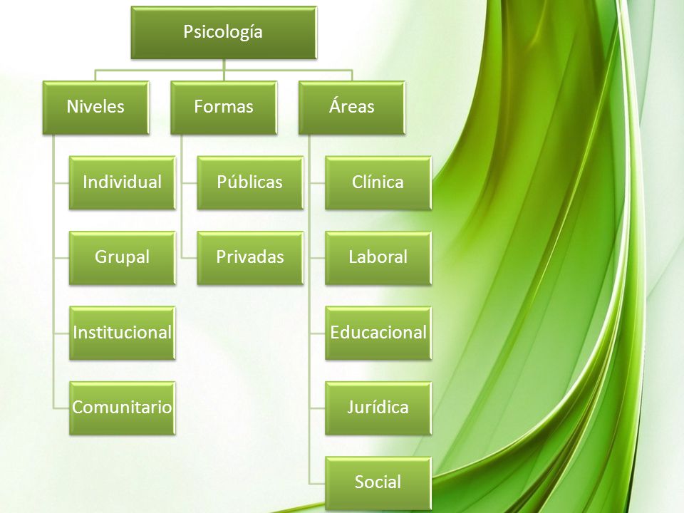 Psicología Niveles. Individual. Grupal. Institucional. Comunitario. Formas. Públicas. Privadas.
