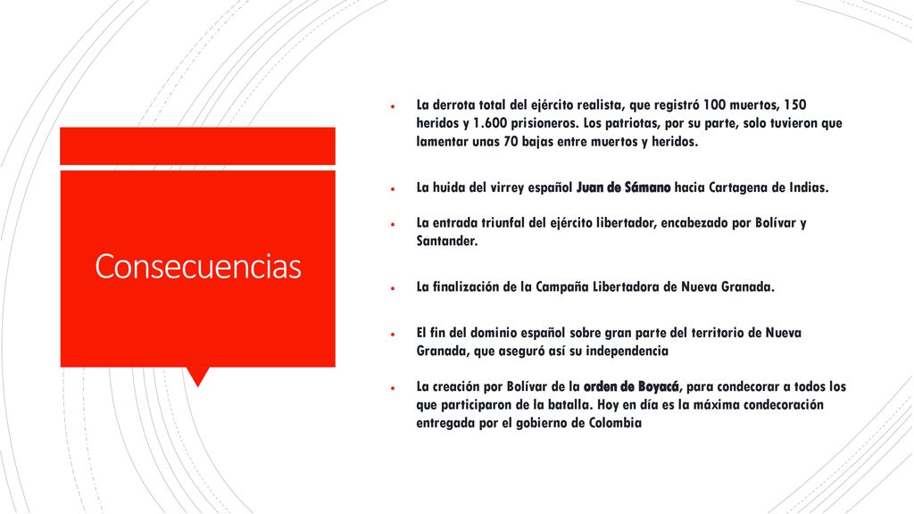 La derrota total del ejército realista, que registró 100 muertos, 150 heridos y prisioneros. Los patriotas, por su parte, solo tuvieron que lamentar unas 70 bajas entre muertos y heridos.