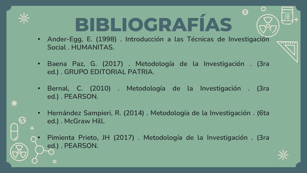 BIBLIOGRAFÍAS Ander-Egg, E. (1998) . Introducción a las Técnicas de Investigación Social . HUMANITAS.