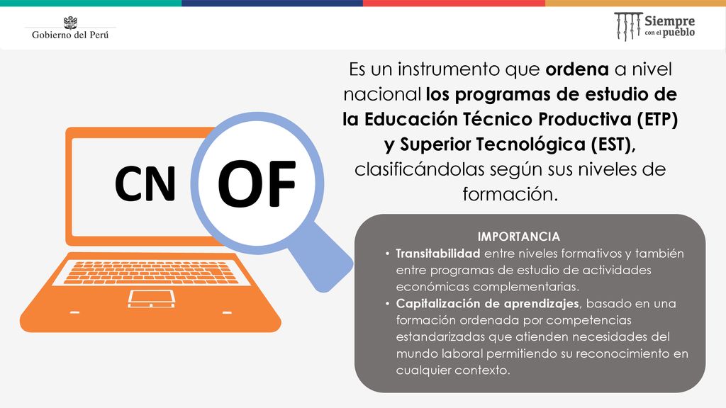 Es un instrumento que ordena a nivel nacional los programas de estudio de la Educación Técnico Productiva (ETP) y Superior Tecnológica (EST), clasificándolas según sus niveles de formación.