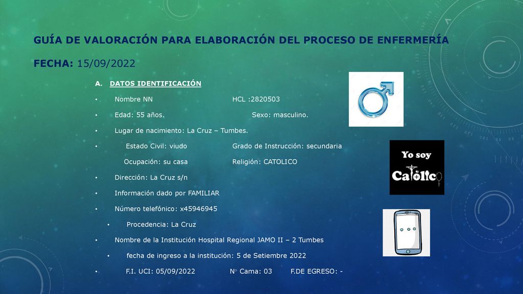 GUÍA DE VALORACIÓN PARA ELABORACIÓN DEL PROCESO DE ENFERMERÍA Fecha: 15/09/2022