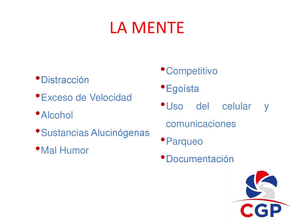 LA MENTE Competitivo Egoísta Uso del celular y comunicaciones Parqueo
