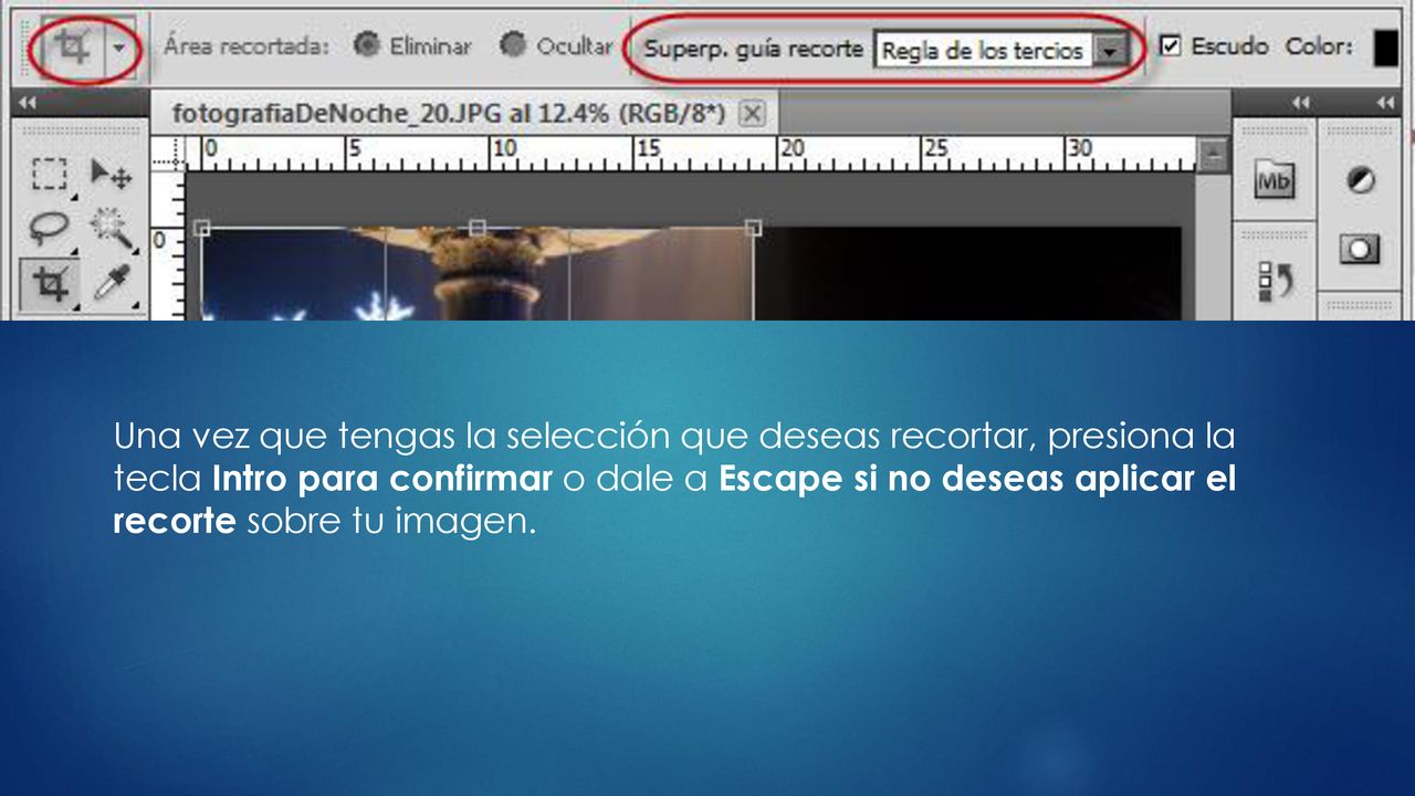 Una vez que tengas la selección que deseas recortar, presiona la tecla Intro para confirmar o dale a Escape si no deseas aplicar el recorte sobre tu imagen.
