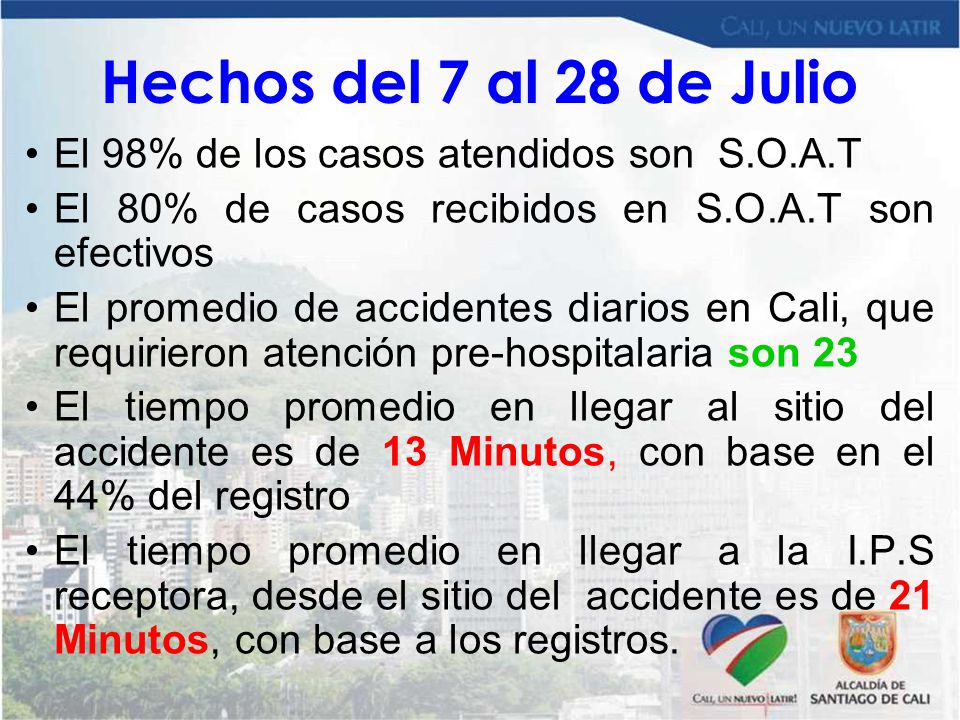 Hechos del 7 al 28 de Julio El 98% de los casos atendidos son S.O.A.T