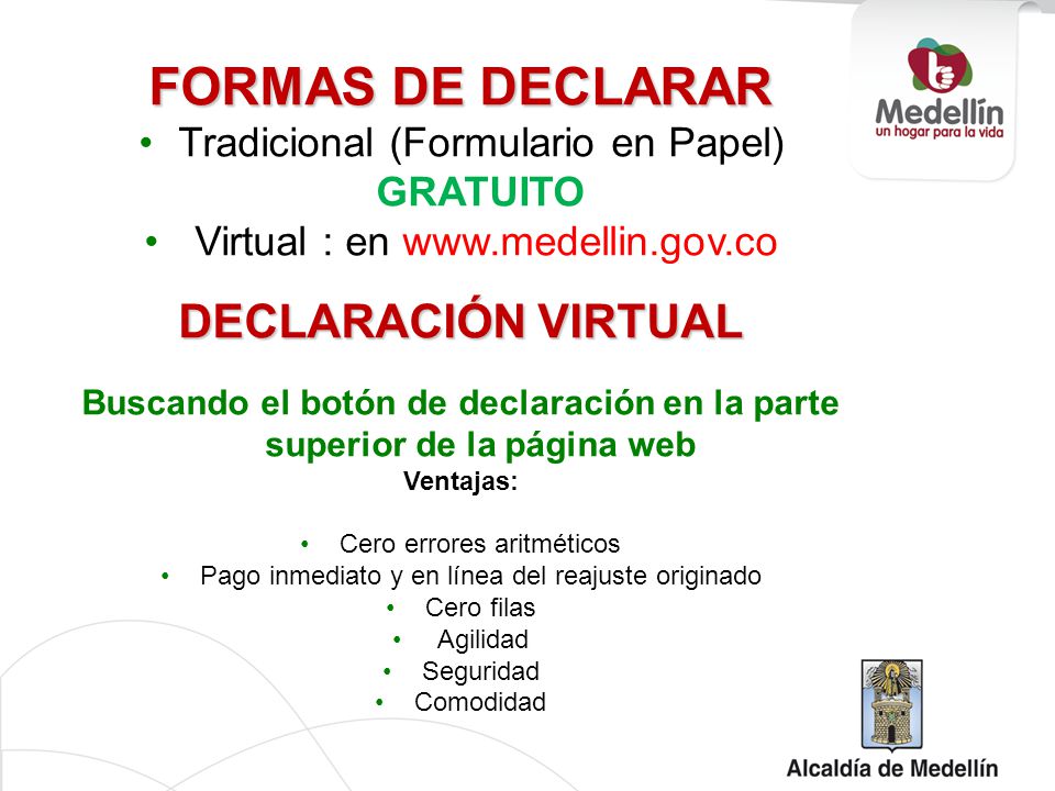 Buscando el botón de declaración en la parte superior de la página web