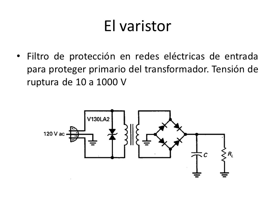 El varistor Filtro de protección en redes eléctricas de entrada para proteger primario del transformador.