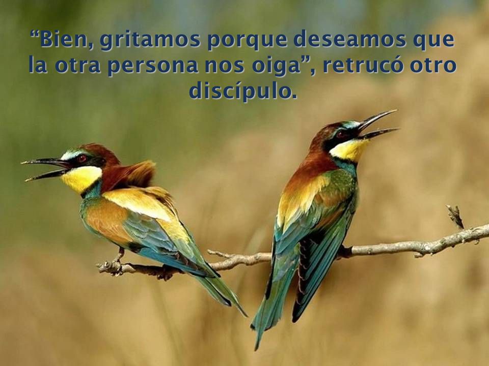 Bien, gritamos porque deseamos que la otra persona nos oiga , retrucó otro discípulo.