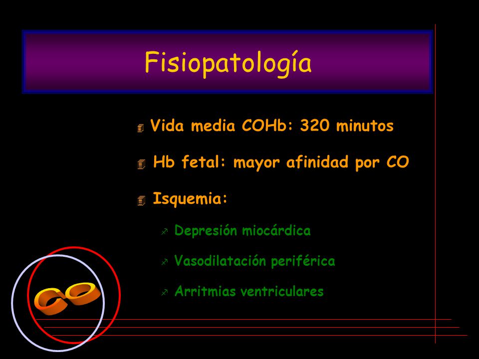 Fisiopatología CO Hb fetal: mayor afinidad por CO Isquemia: