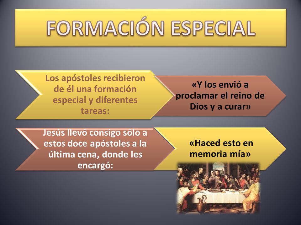 FORMACIÓN ESPECIAL Los apóstoles recibieron de él una formación especial y diferentes tareas: «Y los envió a proclamar el reino de Dios y a curar»