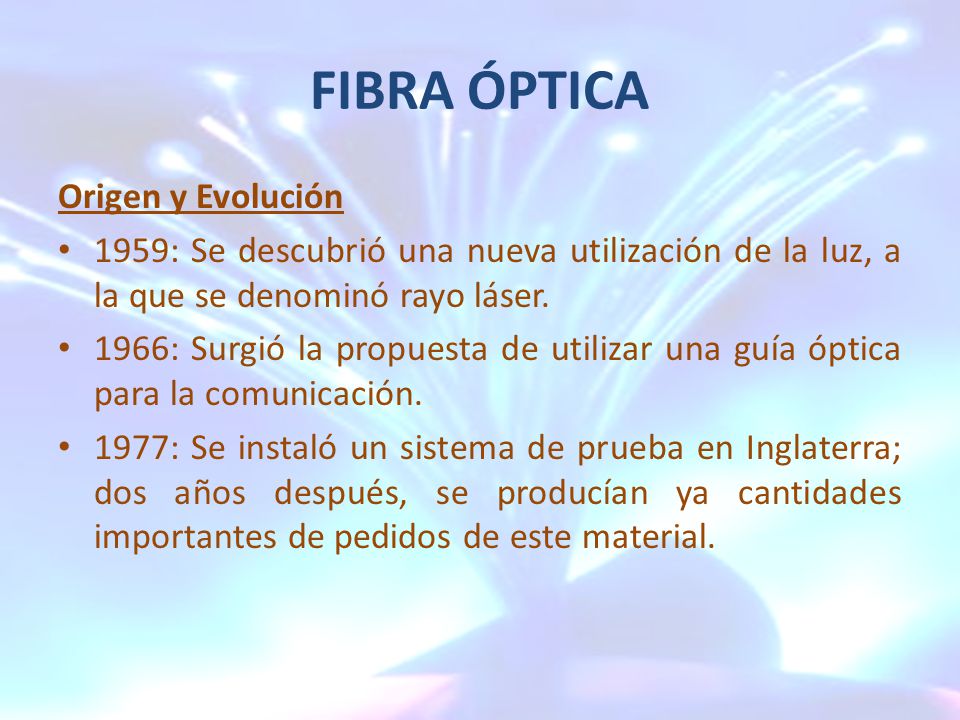 FIBRA ÓPTICA Origen y Evolución