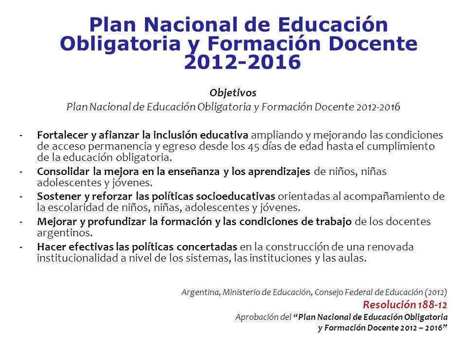 Plan Nacional de Educación Obligatoria y Formación Docente