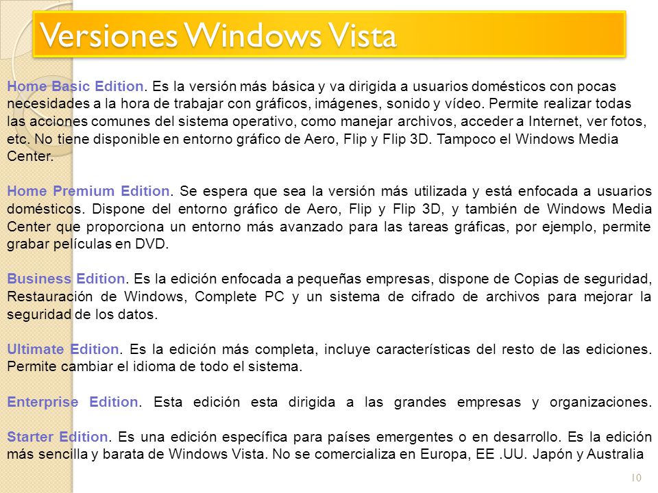 Versiones Windows Vista