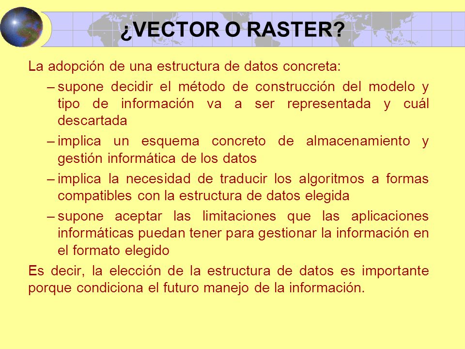¿VECTOR O RASTER La adopción de una estructura de datos concreta: