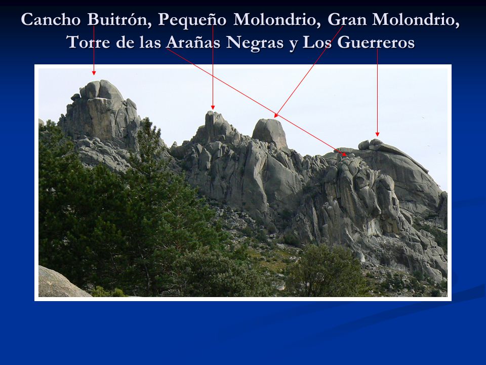 Cancho Buitrón, Pequeño Molondrio, Gran Molondrio, Torre de las Arañas Negras y Los Guerreros