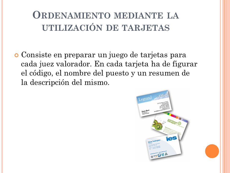 Ordenamiento mediante la utilización de tarjetas