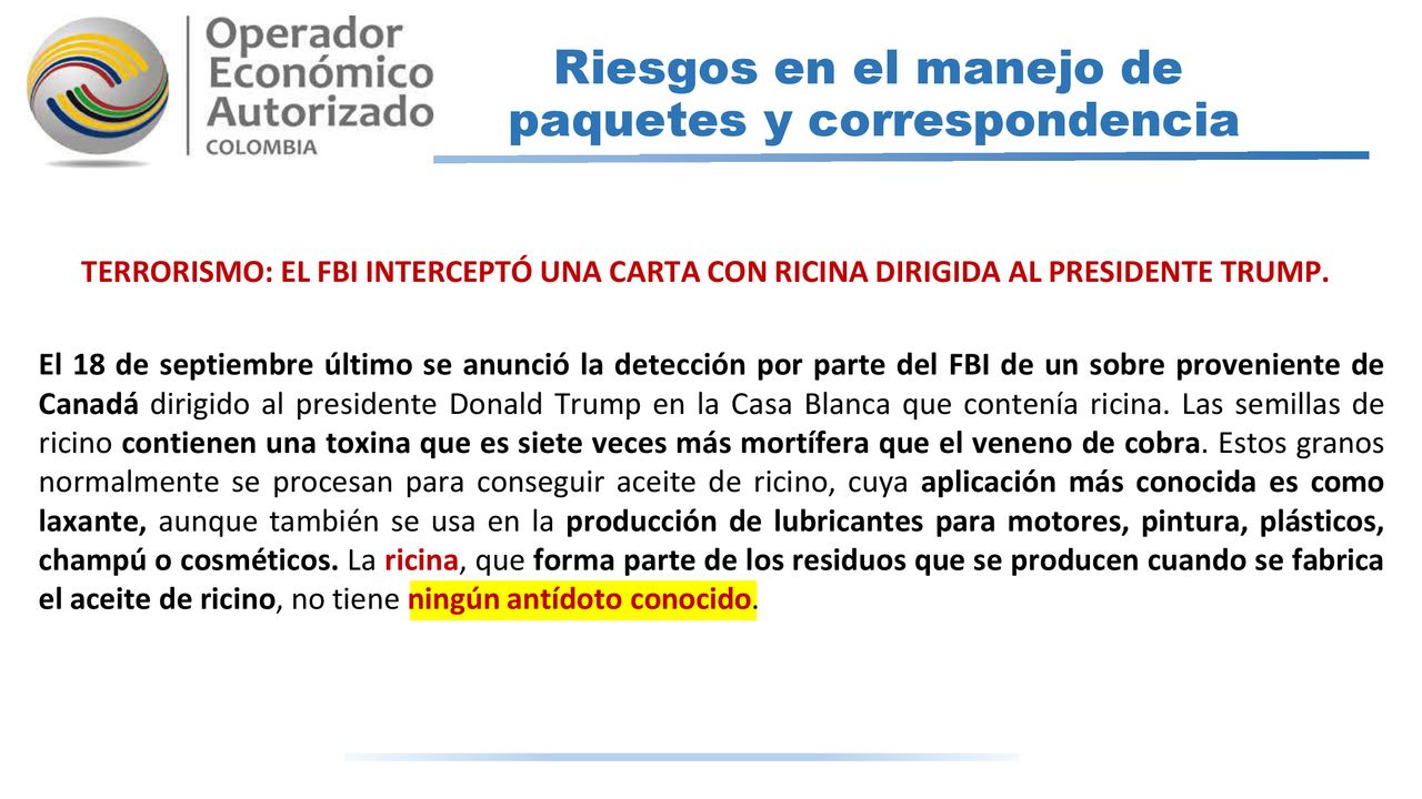Riesgos en el manejo de paquetes y correspondencia