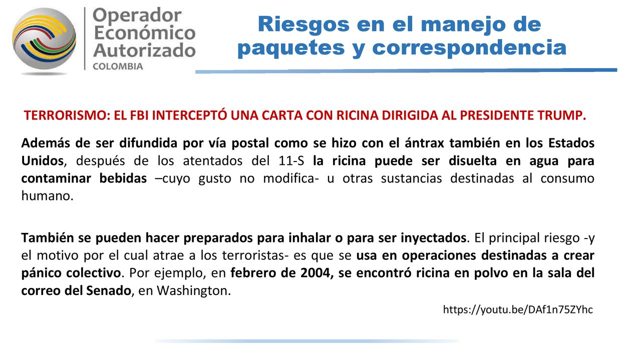 Riesgos en el manejo de paquetes y correspondencia