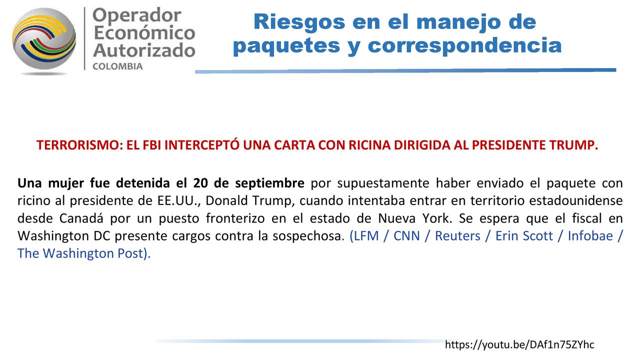 Riesgos en el manejo de paquetes y correspondencia