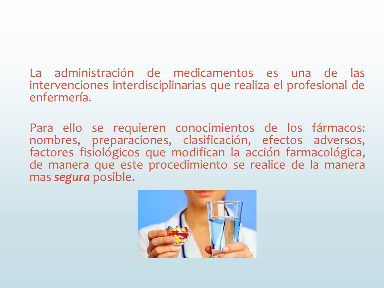 La administración de medicamentos es una de las intervenciones interdisciplinarias que realiza el profesional de enfermería.