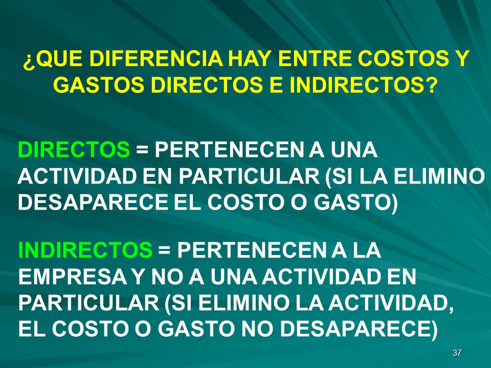 ¿QUE DIFERENCIA HAY ENTRE COSTOS Y GASTOS DIRECTOS E INDIRECTOS