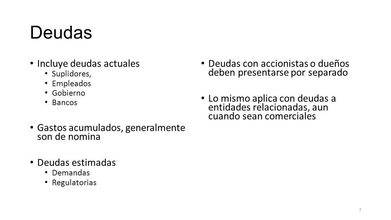 Deudas Incluye deudas actuales