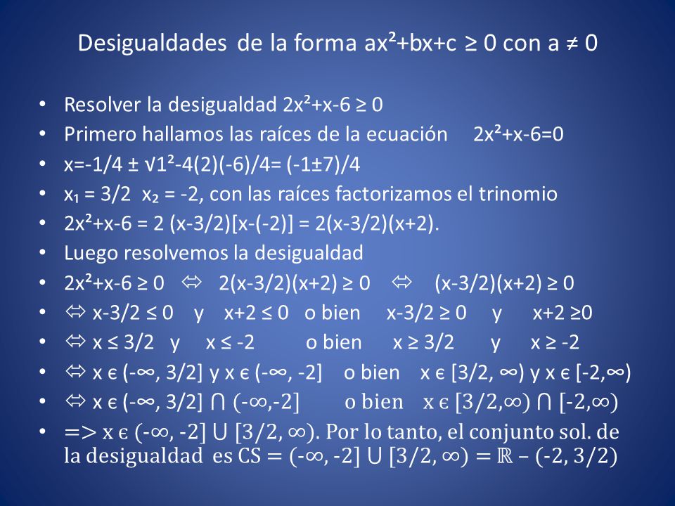 Desigualdades de la forma ax²+bx+c ≥ 0 con a ≠ 0