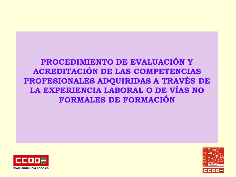 PROCEDIMIENTO DE EVALUACIÓN Y ACREDITACIÓN DE LAS COMPETENCIAS PROFESIONALES ADQUIRIDAS A TRAVÉS DE LA EXPERIENCIA LABORAL O DE VÍAS NO FORMALES DE FORMACIÓN