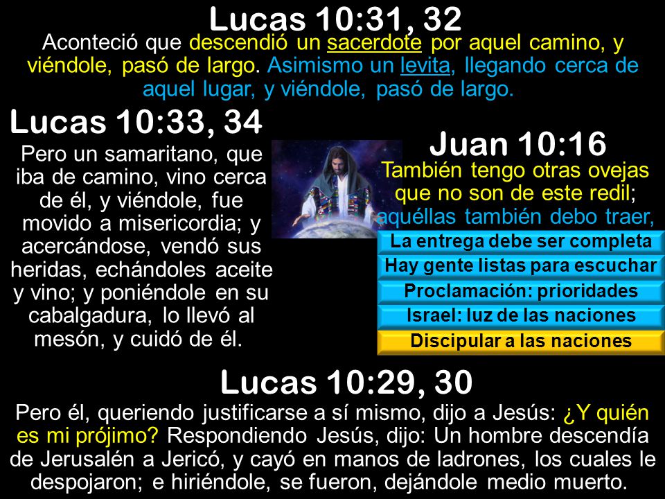 Lucas 10:31, 32 Lucas 10:33, 34 Juan 10:16 Lucas 10:29, 30