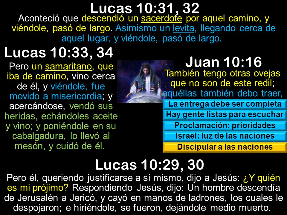 Lucas 10:31, 32 Lucas 10:33, 34 Juan 10:16 Lucas 10:29, 30