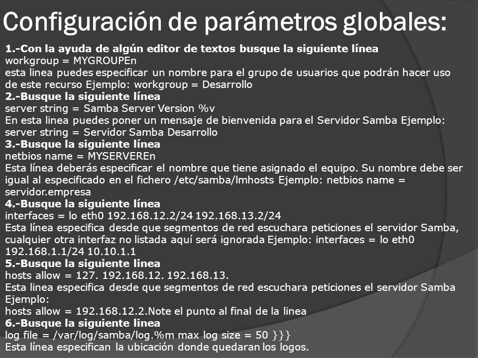 Configuración de parámetros globales: