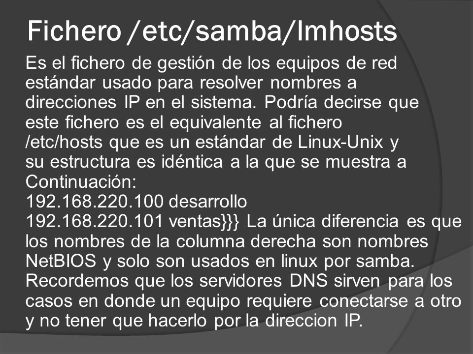 Fichero /etc/samba/lmhosts