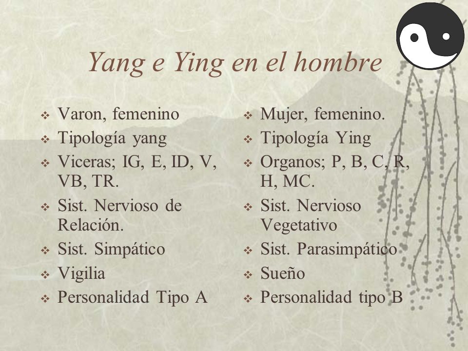 Yang e Ying en el hombre Varon, femenino Tipología yang