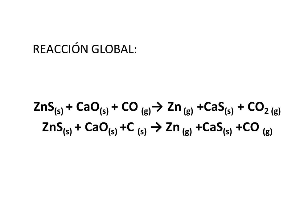 ZnS(s) + CaO(s) + CO (g)→ Zn (g) +CaS(s) + CO2 (g)