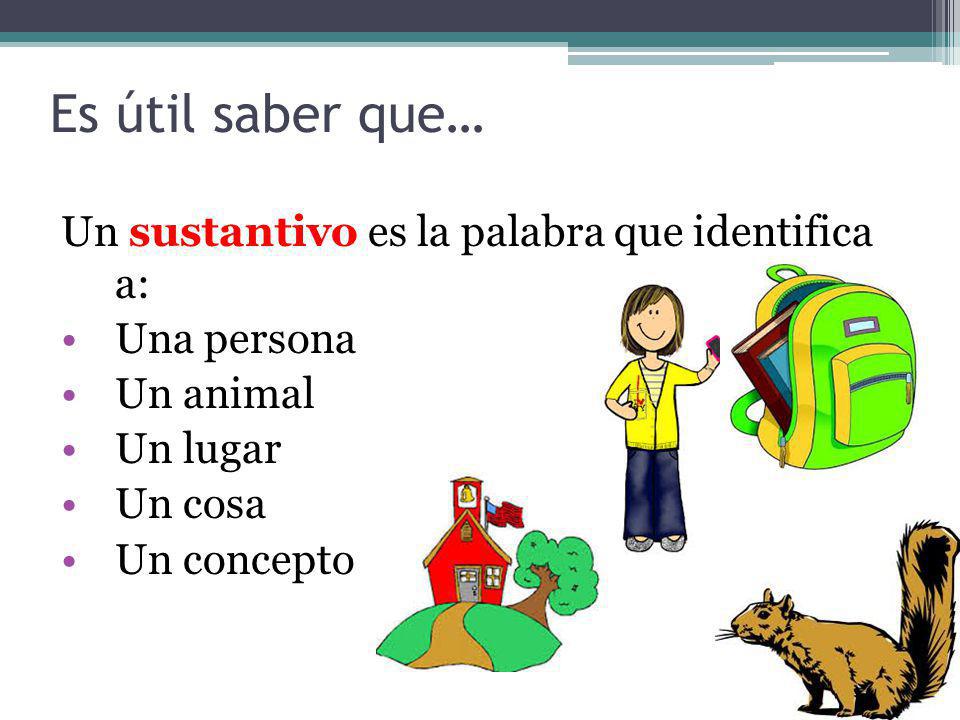 Es útil saber que… Un sustantivo es la palabra que identifica a: