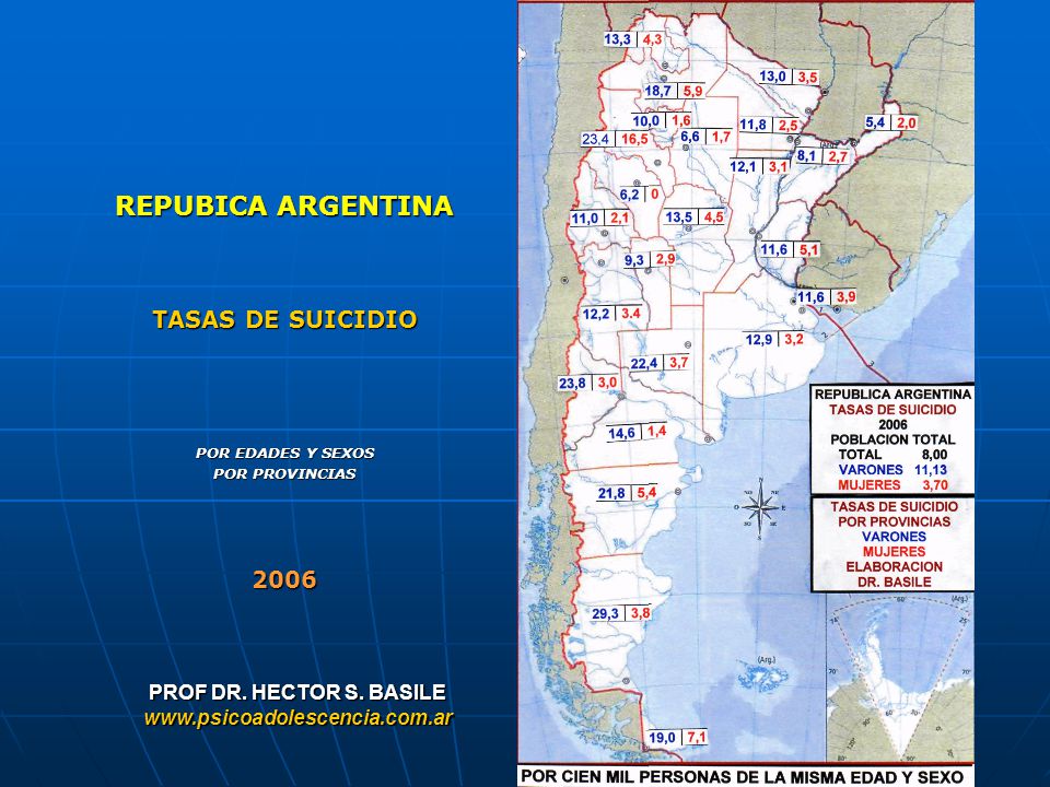 REPUBICA ARGENTINA TASAS DE SUICIDIO 2006 PROF DR. HECTOR S. BASILE