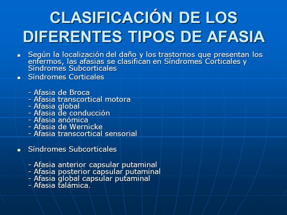 CLASIFICACIÓN DE LOS DIFERENTES TIPOS DE AFASIA