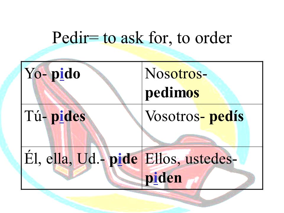 Pedir= to ask for, to order