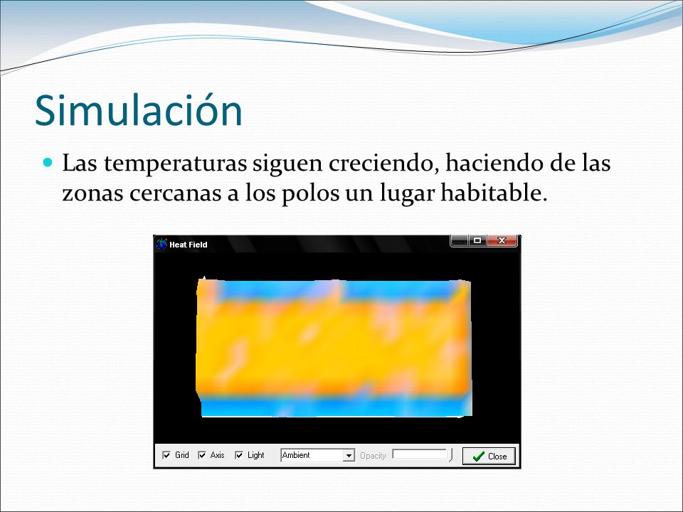 Simulación Las temperaturas siguen creciendo, haciendo de las zonas cercanas a los polos un lugar habitable.